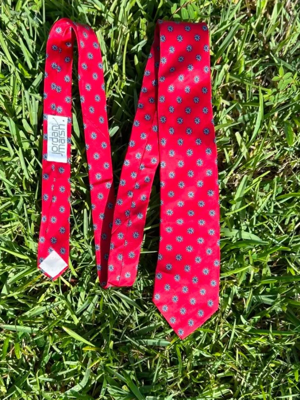 Christian Dior Monsieur Red Silk Tie Blue Floral Medallion Pattern54”x3” France.